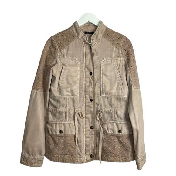 Max Jeans Utility Lightweight Eyelet Pockets Jacket Full Zip Pink Beige Size XS - Picture 1 of 11